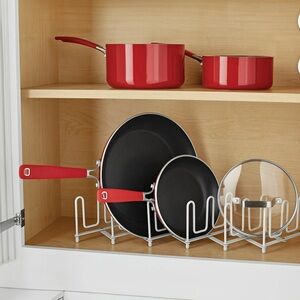 Set of two dish, pan, lid, baking sheet organizer for kitchen